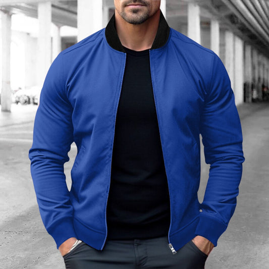 New Men's Stand Collar Zip-Up Casual Long-Sleeve Hoodie Jacket
