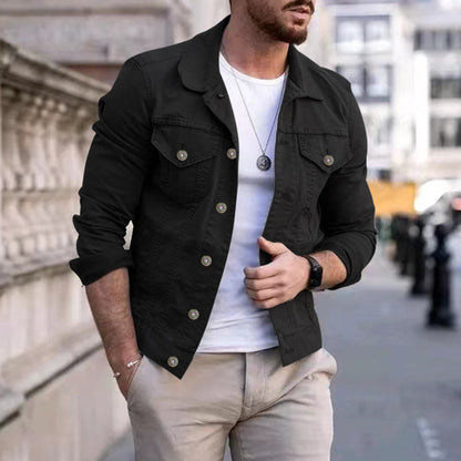 Men's Stylish Slim-Fit Casual Jacket Multi-Pocket Button-Up Workwear Coat