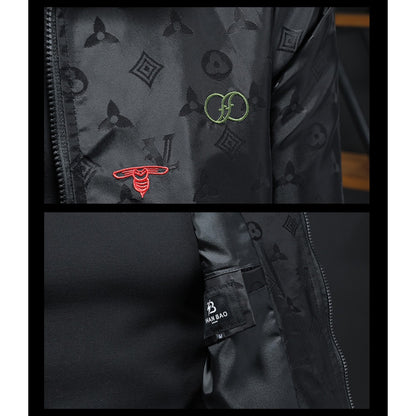New Men's Color-Block Hooded Embroidered Jacket