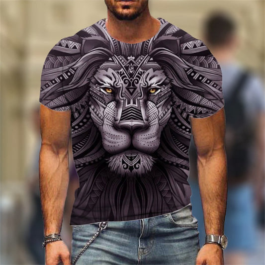 Lion vs Beast 3D Print Men's Oversized Short-Sleeve Summer T-Shirt