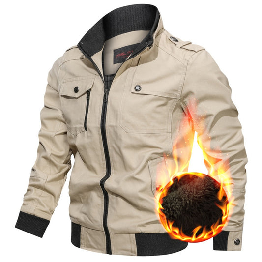 Men's Thick Fleece-Lined Denim Workwear Baseball Jacket