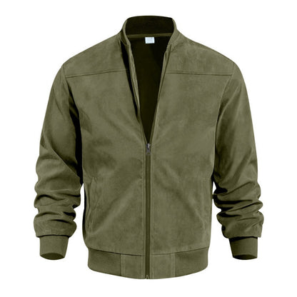Men's Stand Collar Suede Leather Zip-Up Retro Jacket