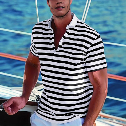 Summer Polo Shirt Stripe Men's Sport Print