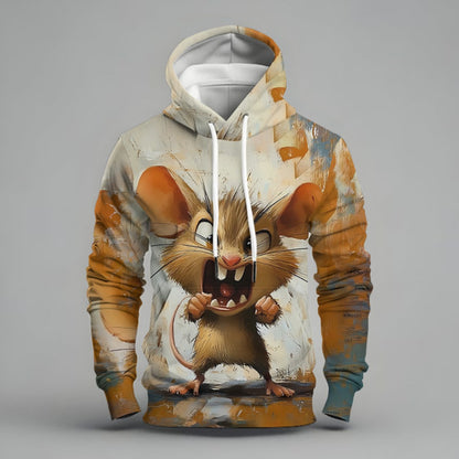 Spring 3D Animal Digital Print Hoodie Men's Trendy Loose Casual Top