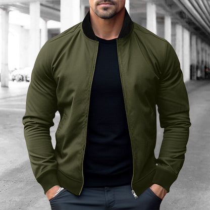 New Men's Stand Collar Zip-Up Casual Long-Sleeve Hoodie Jacket