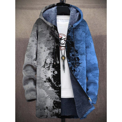 Trendy Digital Print Fleece-Lined Men's Coat