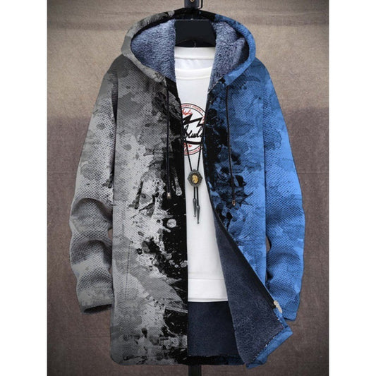Trendy Digital Print Fleece-Lined Men's Coat