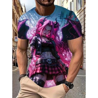 2023 Summer Pirate Theme 3D Print Oversized Men's Round-Neck Tee