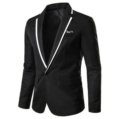 New Solid Color with Collar Contrast Trim Men's Slim Fit Blazer