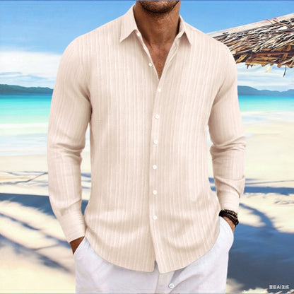 Best-Seller AliExpress New Men's Linen Stripe Jacquard Casual Loose Long Sleeve Shirt
