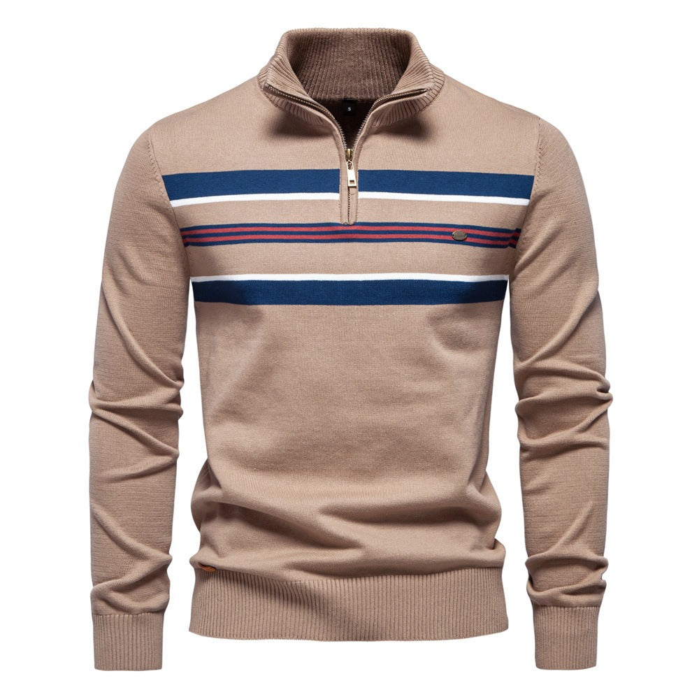 2025 Fall & Winter Men’s Half-Zip Sweater - Casual Striped Knit Pullover, Trendy Men’s Top