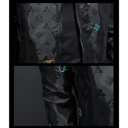 New Men's Color-Block Hooded Embroidered Jacket