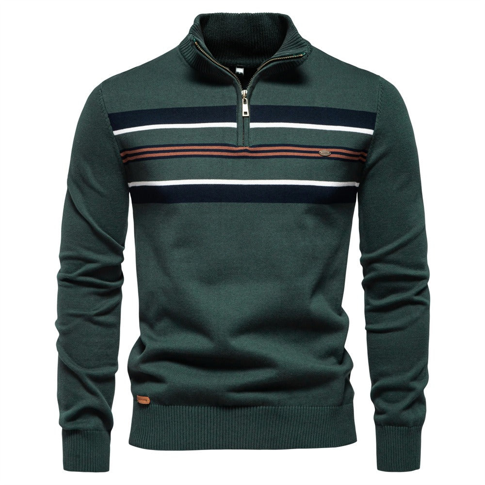 2025 Fall & Winter Men’s Half-Zip Sweater - Casual Striped Knit Pullover, Trendy Men’s Top