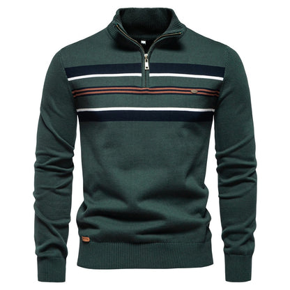 2025 Fall & Winter Men’s Half-Zip Sweater - Casual Striped Knit Pullover, Trendy Men’s Top