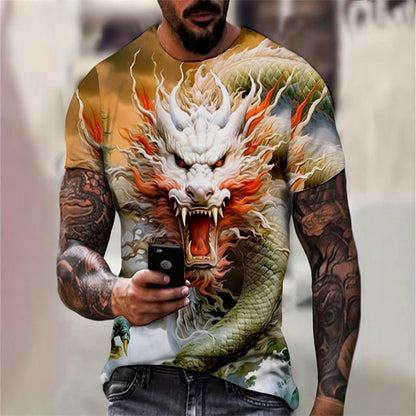 Harajuku Men's Hip-Hop Streetwear 3D Eagle Print Loose Tee