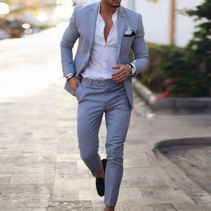 New Linen Plus Size SingleBreasted OneButton Solid Color Suit Set