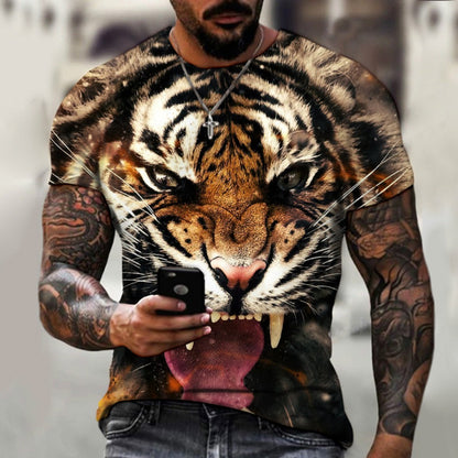 Hot New Men's 3D Digital Print Black Cat Round-Neck Short-Sleeve Tee