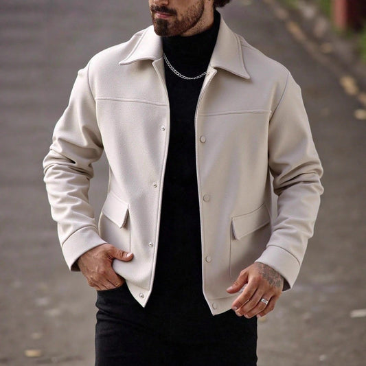 Men's Long-Sleeve Lapel Shirt Jacket Casual Top