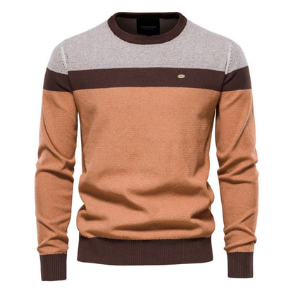 2025 Fall & Winter Men’s Striped Colorblock Knit Sweater - Trendy Crew Neck Long Sleeve Pullover