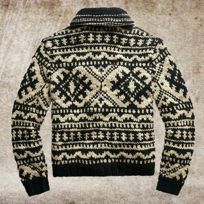 Men’s Jacquard Knit Cardigan – Stand Collar Cotton Blend Sweater for Winter