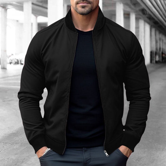 New Men's Stand Collar Zip-Up Casual Long-Sleeve Hoodie Jacket