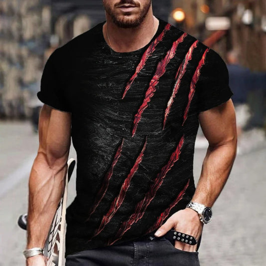 European Style Claw Mark 3D Print Loose Fit Round-Neck Men's Tee