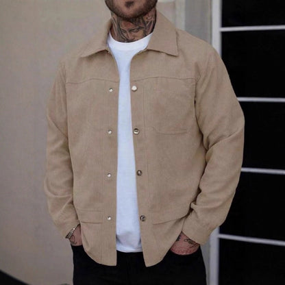 Men's Stylish Corduroy Lapel Short Workwear Jacket