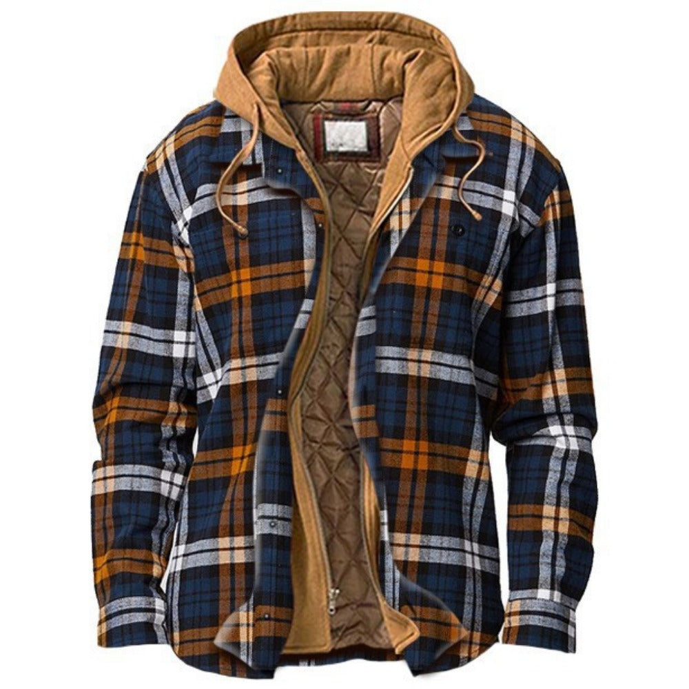 Bestseller Men's Plaid Long-Sleeve Loose Hooded Padded Jacket