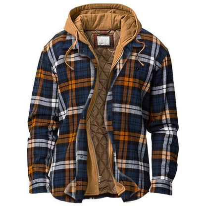 Bestseller Men's Plaid Long-Sleeve Loose Hooded Padded Jacket