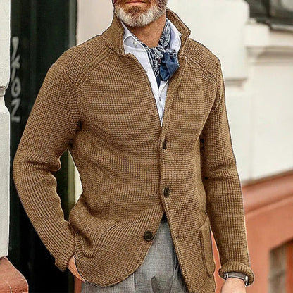 New Men's Solid Color Knit Long-Sleeve Casual Jacket