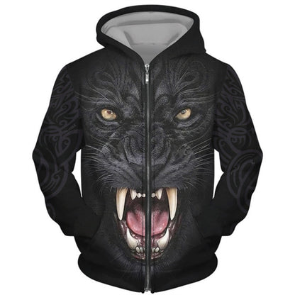 3D Wolf Series Printed Zip-Up Hoodie Unisex Couple's Jacket Casual Fashion Outerwear