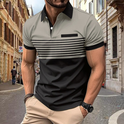 3D Minimalist Print Button Short Sleeve Polo Shirt Pullover Top Summer New Men's Fashion Versatile Casual