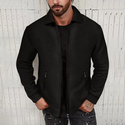 Men’s Waffle Knit Zip-Up Jacket – Casual Streetwear Lightweight Outerwear