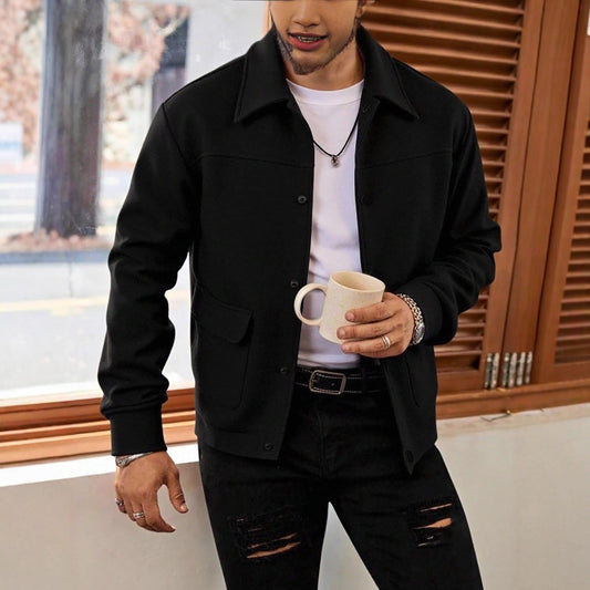 Men's Long-Sleeve Lapel Shirt Jacket Casual Top