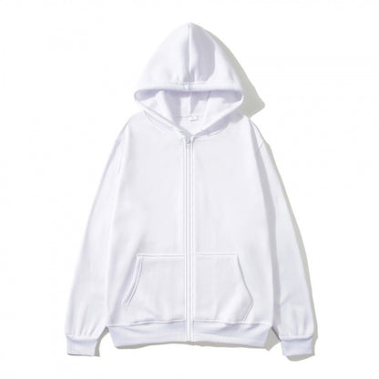 Unisex Zip-Up Hoodie Open-Front Solid Color Sportswear Top