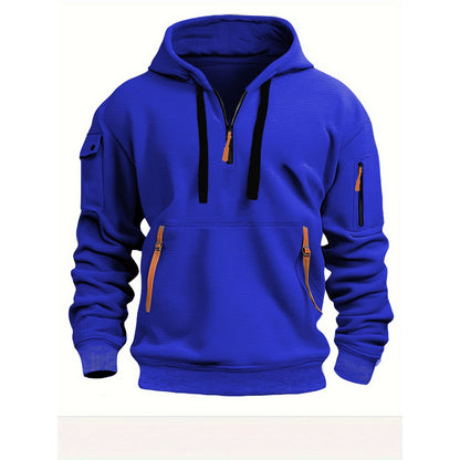 Men's Casual Sporty Hoodie with Arm Pocket Zipper Pullover