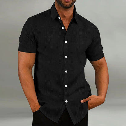 Summer Fashion Men's Shirt Casual Breathable Flip Collar Solid Color Short Sleeve