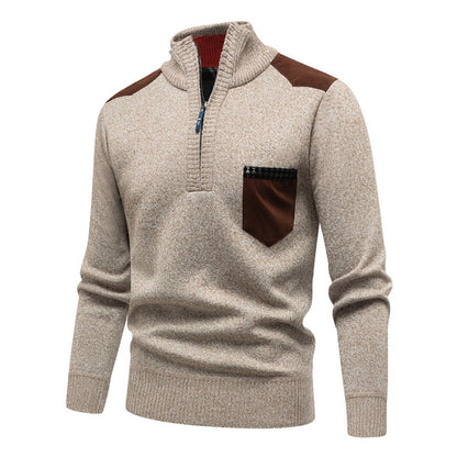 Semi-Zip Stand Collar Knit Pullover – New Season Fashionable Casual Sweater
