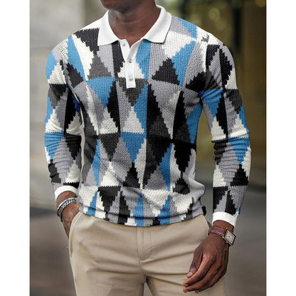 E-Commerce New Men's Top Geometric Pattern 3D Print Casual Turn-Down Collar Polo Shirt