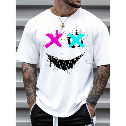 Men's Cotton Casual Digital Print Button-Up Polo Henley Neck Tee