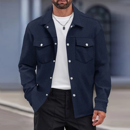 Men’s Casual Fall Jacket with Lapel Single-Breasted Design and Dual Flap Pockets