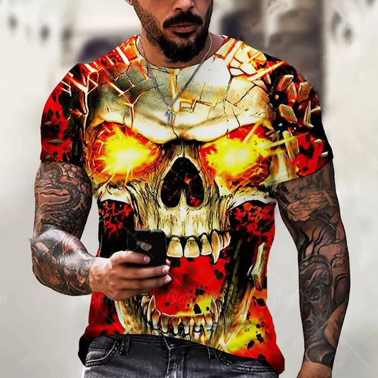 Summer Skull 3D Print Hip-Hop Trendy Short-Sleeve Casual Tee