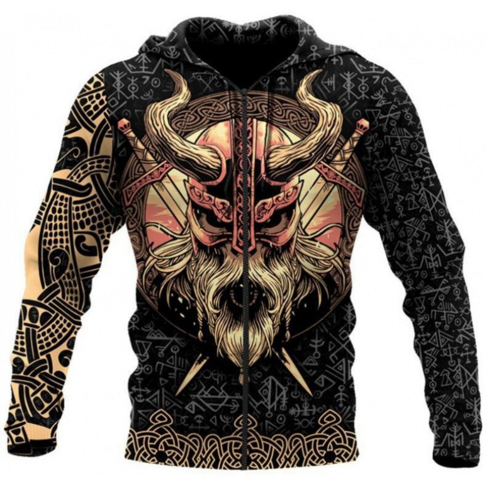 New Viking Norse Myth 3D Print Zip-Up Hoodie Men's Loose Fit Jacket