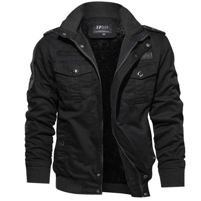 New Men's Military-Style Fleece-Lined Workwear Jacket Oversized Trendy Coat