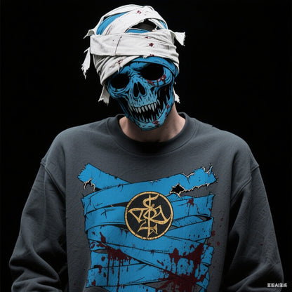 Men's Halloween Round Neck Sweatshirt – Scary Print, Trendy Fall/Winter Streetwear
