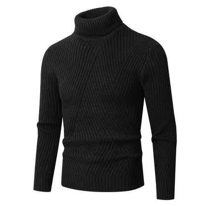 Men’s High-Neck Sweater – Slanted Pattern Youth Solid Color Slim Fit Warm Knitwear
