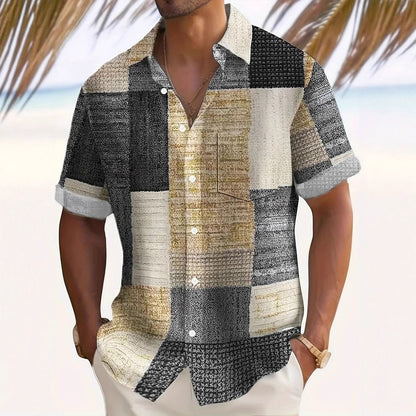 3D Digital Men's Shirt Summer New Casual Versatile Checkered Short Sleeve Sun Protection Top