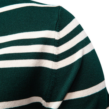 New Turn-Down Collar Striped Polo Knit Sweater for Men