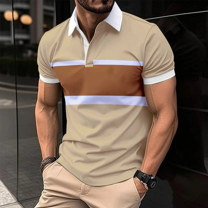 Trendy Men Summer Men's Short Sleeve Polo Shirt Turn-Down Collar Zipper Slim Fit Top T