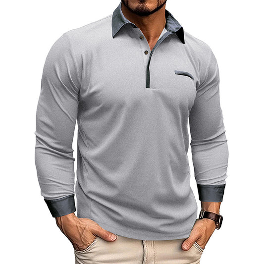 Men's Turn-Down Collar Pique Knit Long Sleeve Polo Base Layer Casual Polo Shirt Henley Top